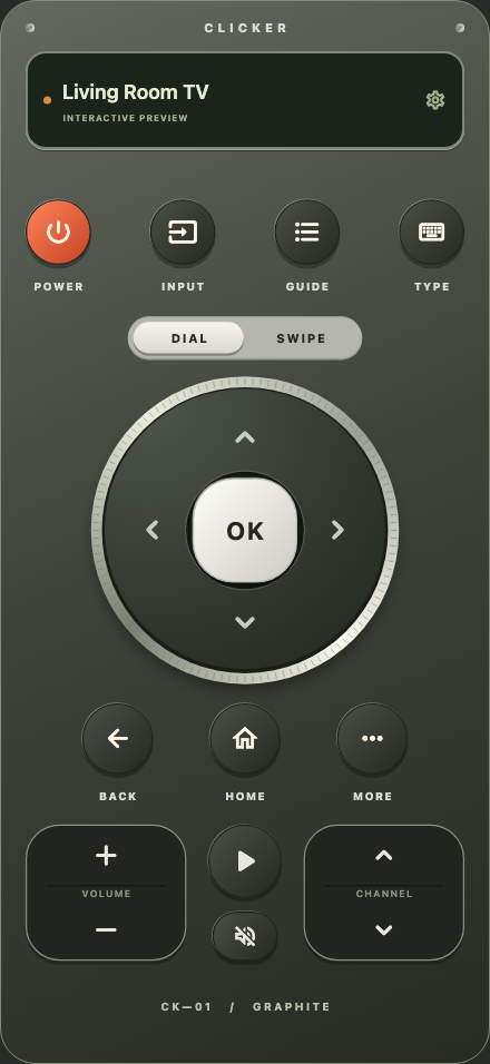 Clicker’s dark remote, showing the built-in interactive preview